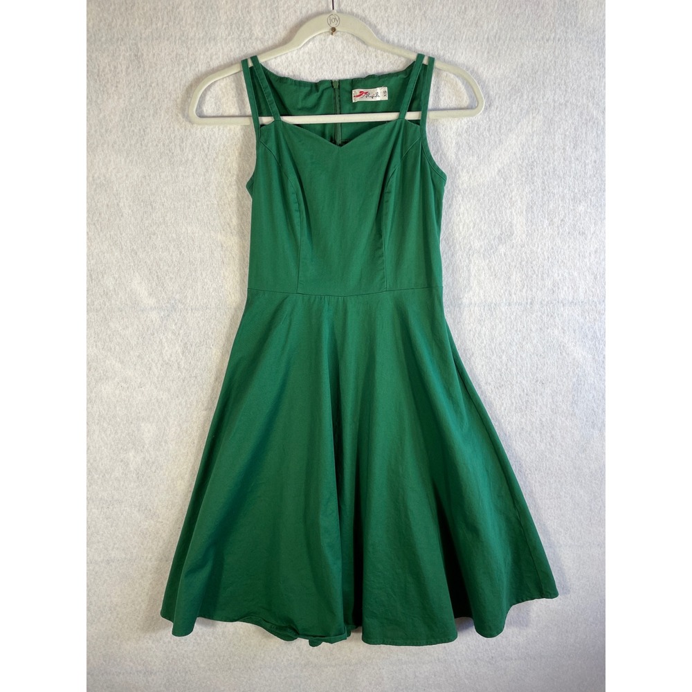 Alagirls Green Retro VTG Rockabilly Fit and Flare Dress Sleeveless Sweetheart XS